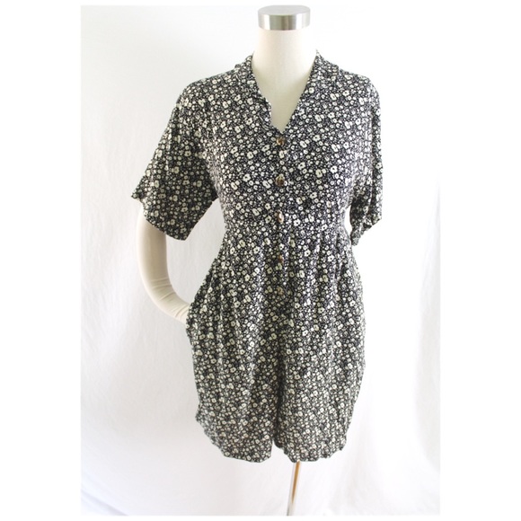 Vintage Pants - 80s Romper by Jackeroos Black Floral Sz Small